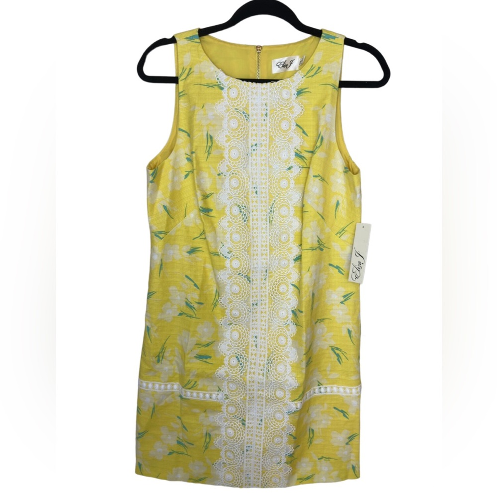 Eliza J Yellow Floral Lace Dress Zip Up Back Size 12P
